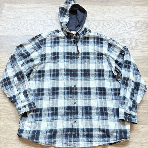 Red Head Shirt Men 2XL Flannel Hooded Lined Button Up Plaid Bue - Picture 1 of 11